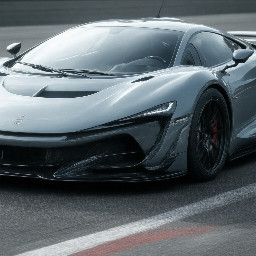 Un coche deportivo en miniatura, cuerpo pequeño con ruedas grandes, estilo realista, visualización automotriz, llantas de aleación detalladas, reflejos nítidos en la carrocería, fondo blanco minimalista, enfoque nítido, ultra detallado, motor de renderizado tipo Octane, cinematográfico, aerodinámico pero a la vez compacto y adorable.